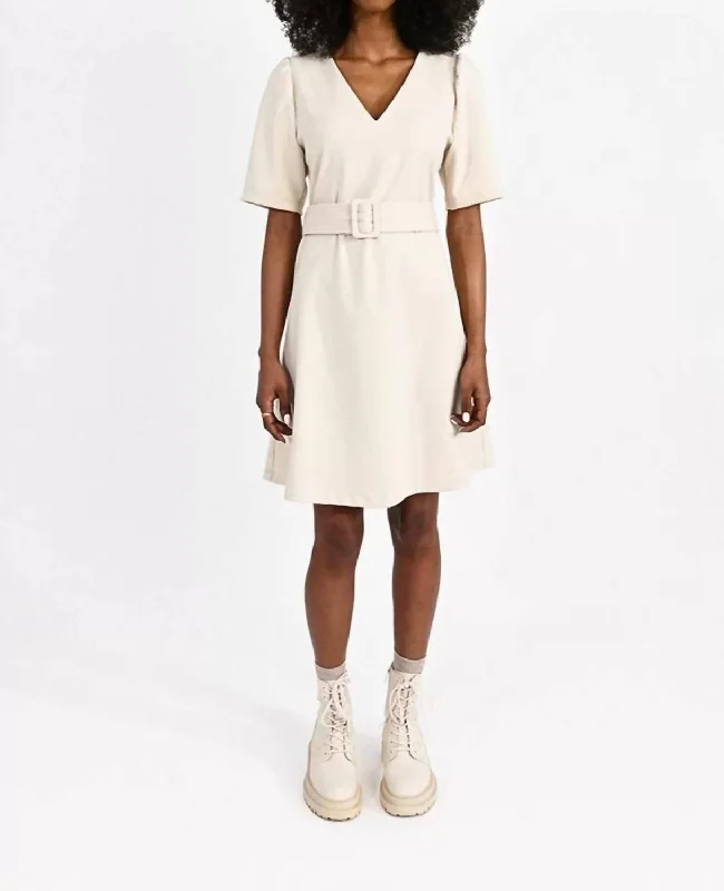 Dive Into Trendy Styles Belted Midi Dress In Beige Limited - Time Bundle