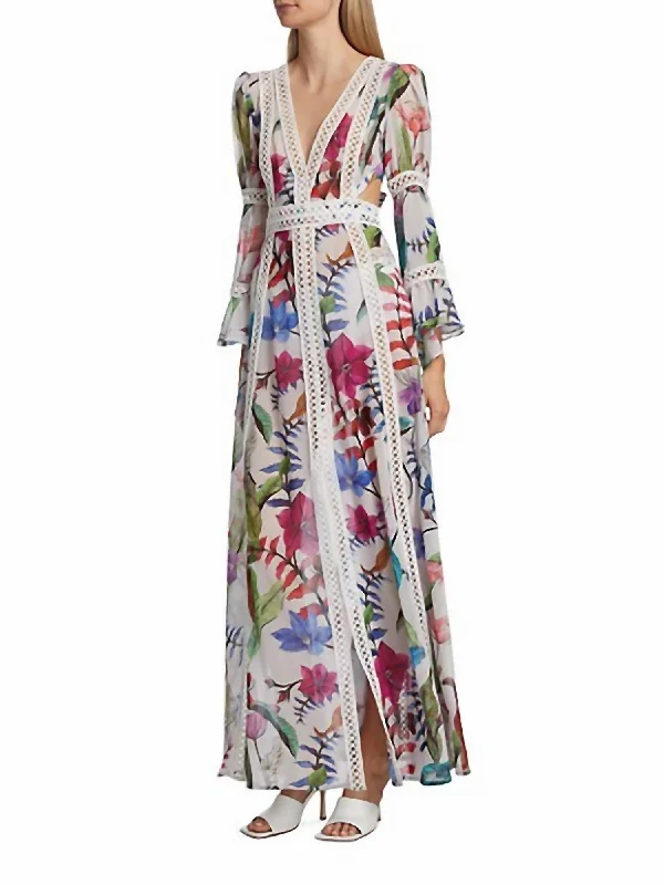 Enjoy Discount Zamia Lace Trim Maxi Dress in White Multi Vintage Elegance