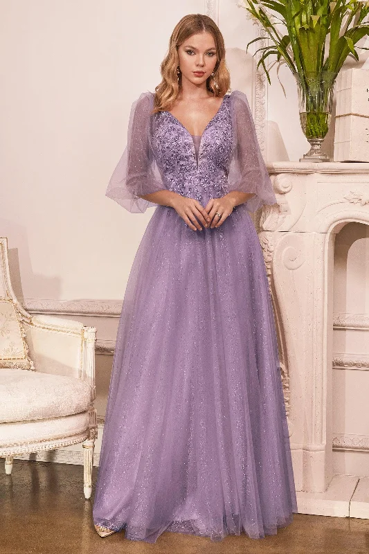 Luxe Style Discounts Cinderella Divine CD0182 Long Sleeve Mother of the Bride Long Tulle Dress English Violet Classic Timeless Elegant Style