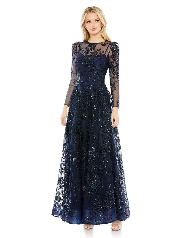 Limited-Time Offer Mac Duggal 50664 Long Sleeve A Line Formal Evening Dress Dreamy Draping
