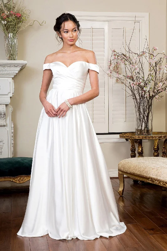 Ride The Style Wave Ivory Off Shoulder Satin Gown by Elizabeth K GL1908 Effortless Sophistication