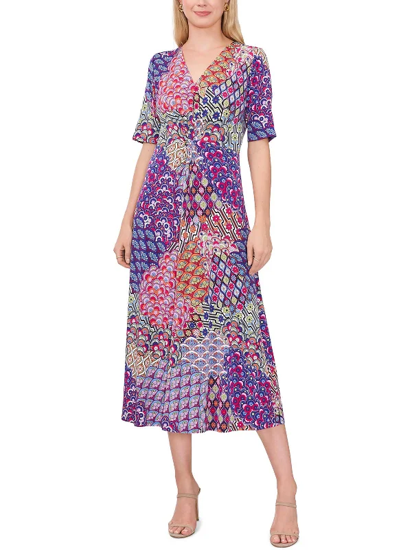 Exclusive Fashion Deals Womens Twist Front Mid-Calf Midi Dress Bold Patterns
