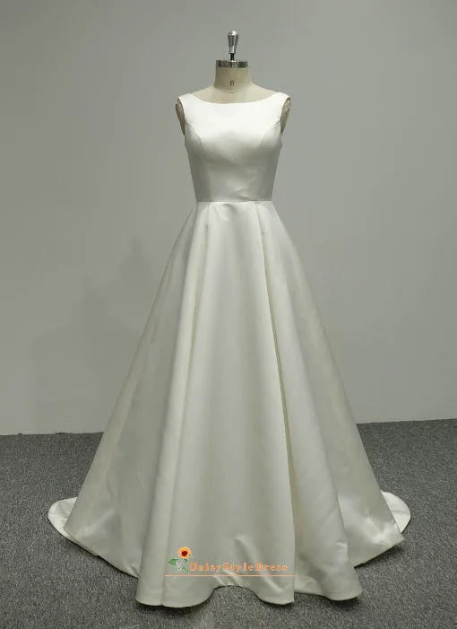 Stylish Statements Simple Low Back Round Neckline Wedding Dress Mid - Season Sale