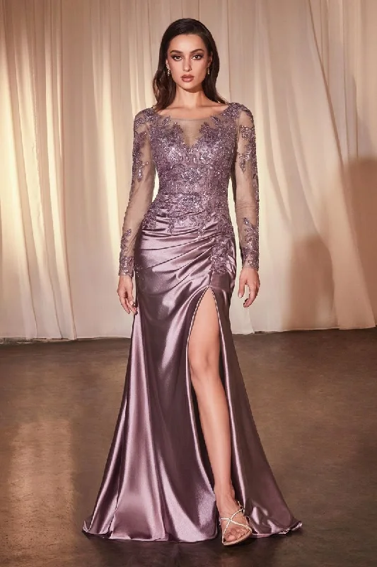 Evening Elegance Cinderella Divine S505 Fitted Long Sleeve Slit Formal Dress Boho - Chic Festival - Ready Style