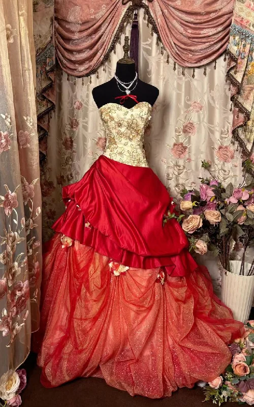 Don't Miss Out Red Sweetheart A-Line Satin Vintage Party Dress Formal Evening Gown, D390 Boho - Chic Festival - Ready Style