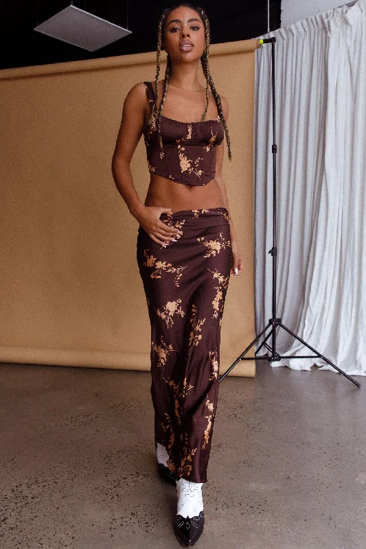 Enjoy Discount Hara Slip Midi Skirt Floral Brown Final Clearance
