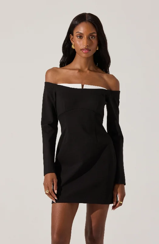 Women's Clothing For Outdoor Events Dreamy Aesthetic Off Shoulder Contrast Mini Dress Women's Clothing For Outdoor Events Dreamy Aesthetic Off Shoulder Contrast Mini Dress