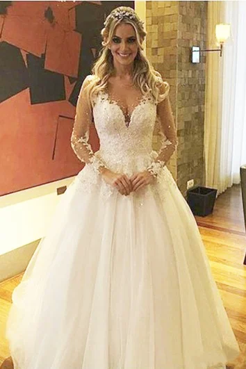 Vibrant Style Promotions Illusion Deep V Neck Pearls Beaded Backless Sheer See Through Lace Wedding Dress Vintage Elegance