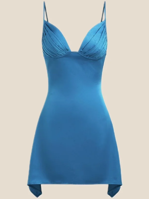 New Arrivals V Neck Blue Satin Short Homecoming Dress Y2K Nostalgic Fashion Look