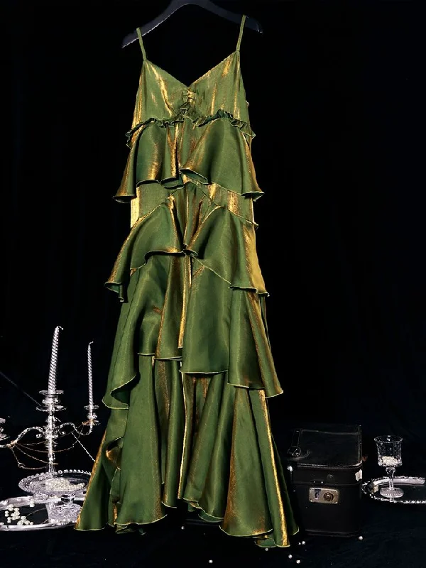 Additional Time-Limited Offers Vintage Green Tiered Flounce Long Prom Dress Party Evening Gown Y7548 Cottagecore Rustic Charm Style