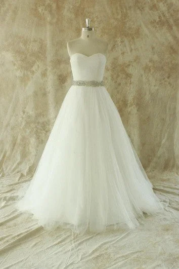Stay Ahead In Style Sweetheart A-Line Strapless Tulle Gown With Beading Sash Coastal Beach - Inspired Style