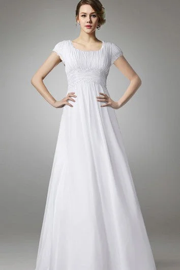 Fashionista Sale A-line Chiffon Long Wedding Dress With Empire Waist Bold Silhouette