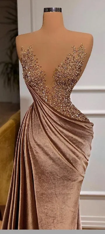 Fashion-Forward Offers Beaded Arabic Evening Dresses Long Formal Dresses Velvet Womens Evening Gown Y756 Vintage Retro Party Wear
