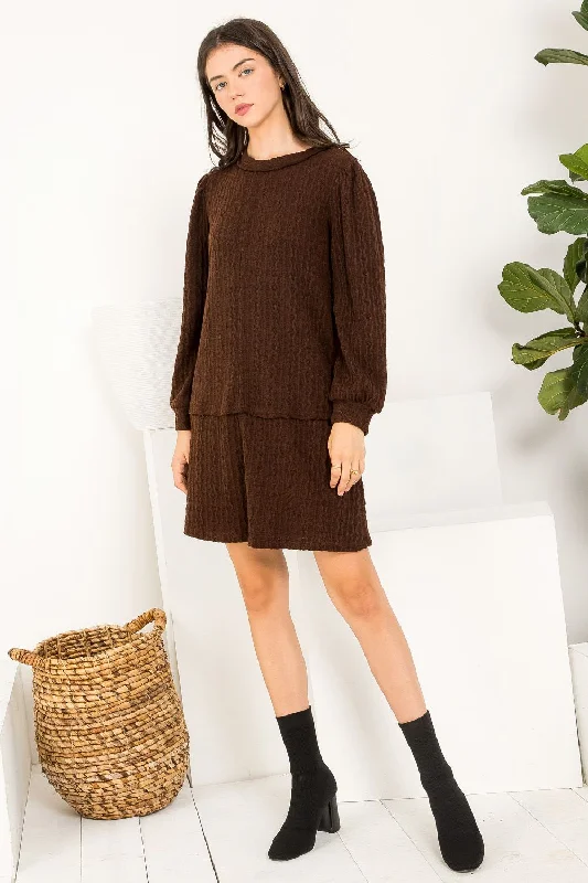Fashion Forward Femininity Short Long Sleeve Knit Dress Feminine Soft - Hued Styles