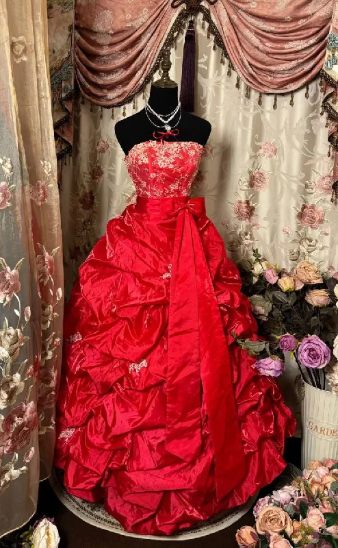 Limited Time Offer Red Strapless A-Line Satin Vintage Long Evening Dress Formal Ball Gown Dress, D260 Discounts On Casual Weekend Styles