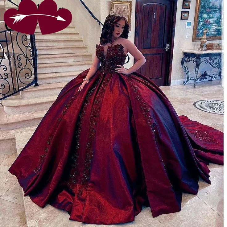 Holiday Attire Sale Gorgeous Burgundy Appliques Beaded Ball Gown A Line Quinceanera Dress Y7680 Luxe Layering