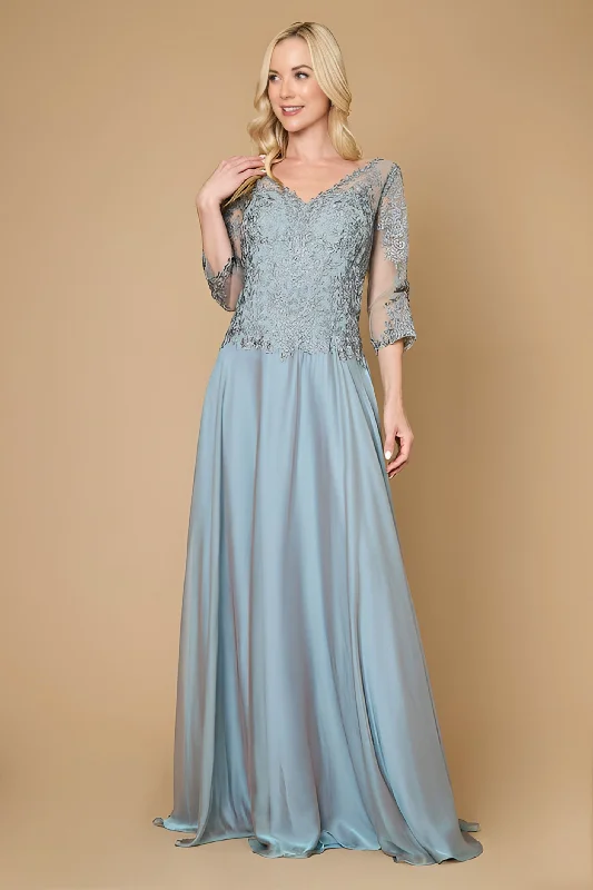 Exclusive Discount Long Sleeve Formal Mother of the Bride Lace Dress Periwinkle Polished Finish