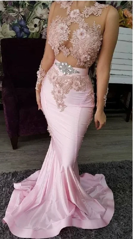 Playful Fashion Offers Pink Prom Dresses Long Mermaid Lace Applique Beaded 3D Flowers Elegant Evening Gown Formal Dresses  S6580 Limited - Stock