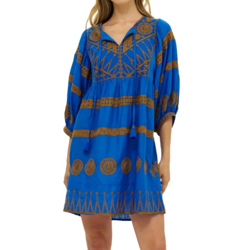 Style Breakthroughs Cuff Sleeve Mini Dress In Soleil Blue