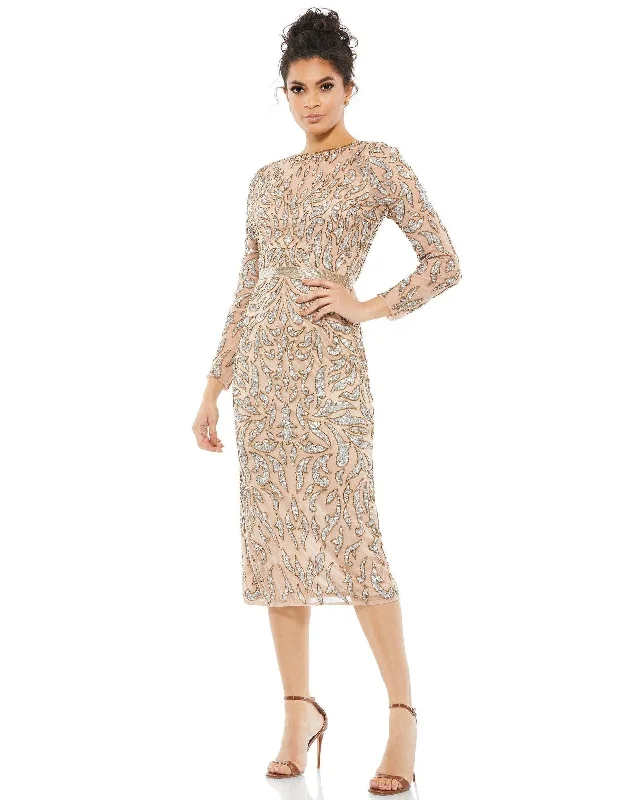 Trendy Threads Mocha 8 Mac Duggal 5521 Long Sleeve Beaded Cocktail Dress Sale Now On Sale For Chic Urban Styles
