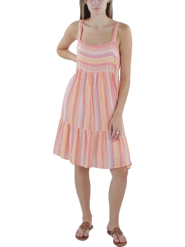 Feminine Luxe Style Sale Womens Smocked Linen Mini Dress