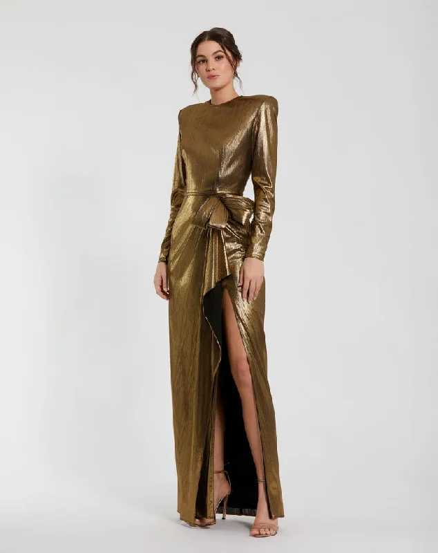 Athleisure Style Sale Mac Duggal 27206 Long Sleeve Formal Metallic Evening Dress Effortless Style