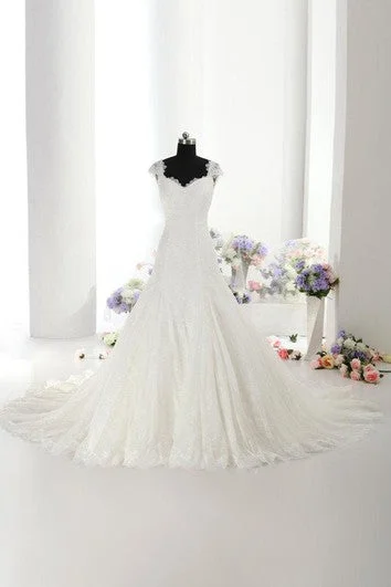 Cool Prices Cap Sleeve Trumpet Lace Gown With Lace-Up Back Urban Sophistication