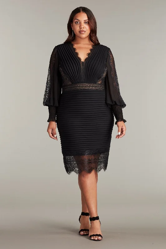 Huge Discounts This Week Tadashi Shoji BOS21070MXQ Long Sleeve Plus Size Pleated Cocktail Dress Elegant Contour