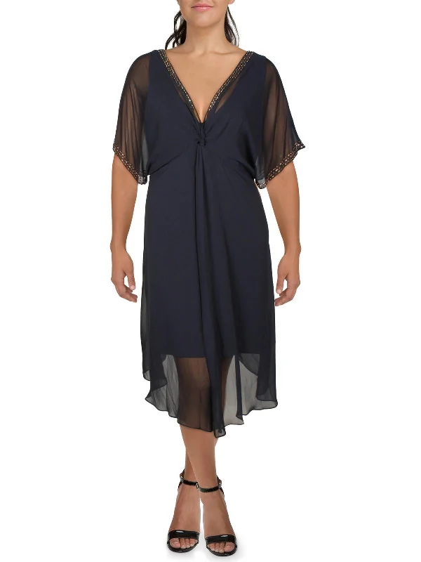 Bold Fashion Sales Plus Womens Chiffon Embellished Midi Dress Luxe Layering