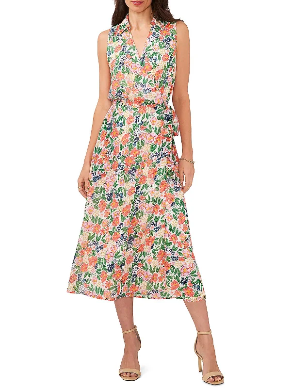 Fashion-Forward Offers Womens Belted Mid-Calf Midi Dress Vibrant Prints