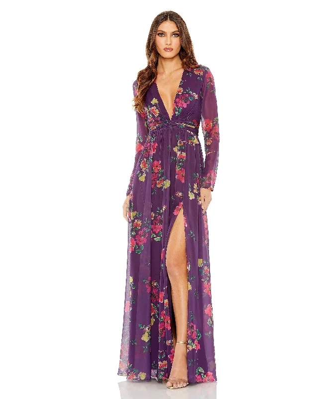 Trendy Styles Mac Duggal 68558 Printed Long Sleeve Formal Dress Playful Elegance