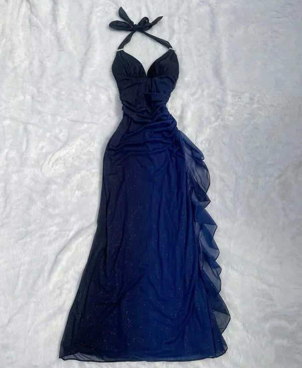 Trendy Threads Sexy Halter Ombre Navy Blue V Neck Chiffon Long Prom Dress Party Evening Gown Y7486 Big Savings On Rustic Countryside Styles