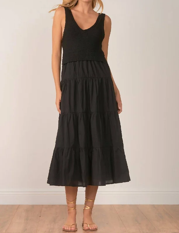 Affordable Trendy Fashion Woven/knit Tiered Maxi Dress In Black Chic Urban Fashion Look