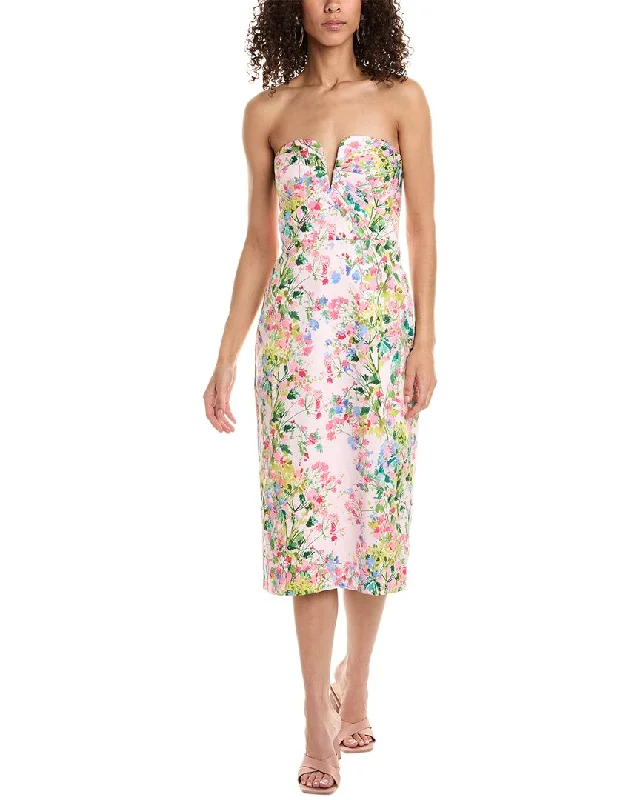 Luxury Fashion Discounts ML Monique Lhuillier Lily Faille Embellished Midi Dress Polished Finish