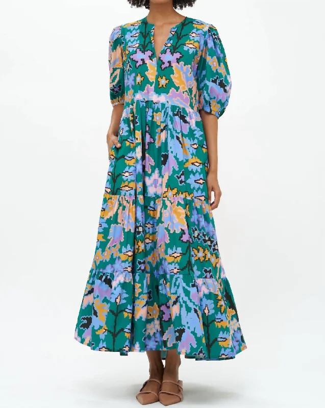 Weekend Exclusive Puff Sleeve Maxi Dress In Bukhara Green Limited - Stock