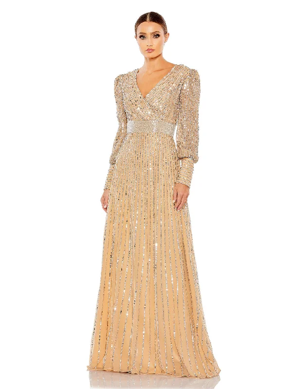 Seasonal Trends Mac Duggal 5720 Long Sleeve Formal Prom Sequin Dress Minimalist Office - Ready Style