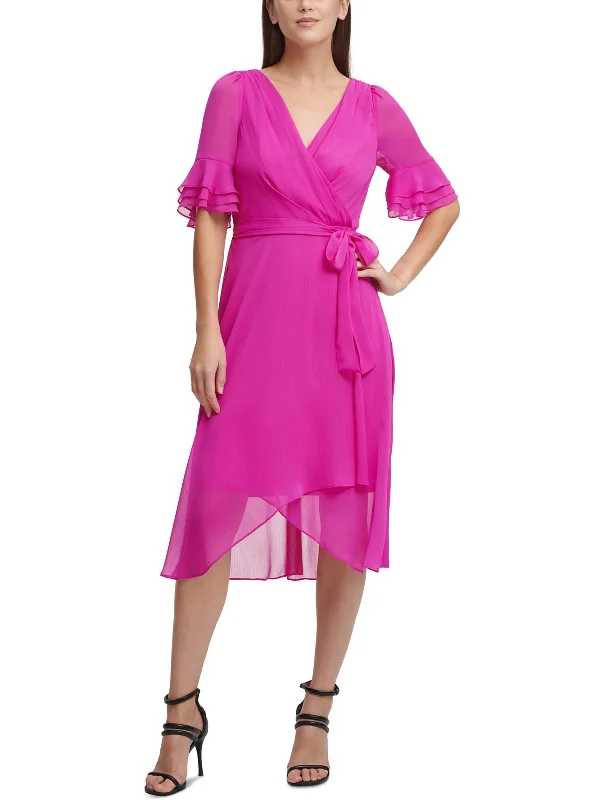 Exclusive Designer Style Deals Womens Puff Sleeve Hi-Low Midi Dress Romantic Date - Night Ensemble