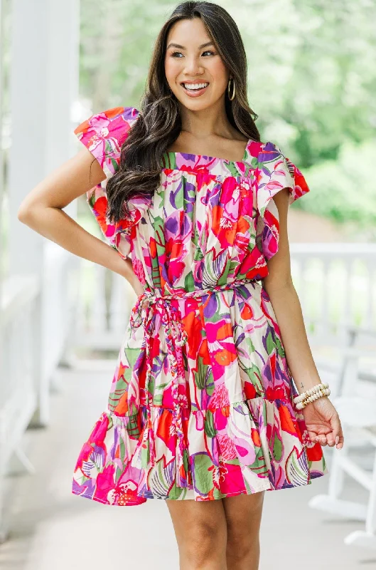Hot Deals Open Your Heart Pink Floral Dress Feminine Charm