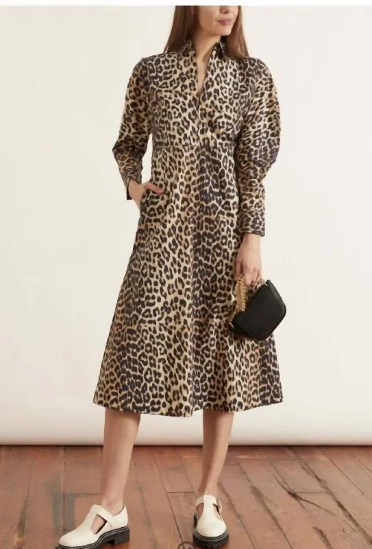 Classic Modern Offers Leopard Poplin Maxi Dress Vintage Elegance