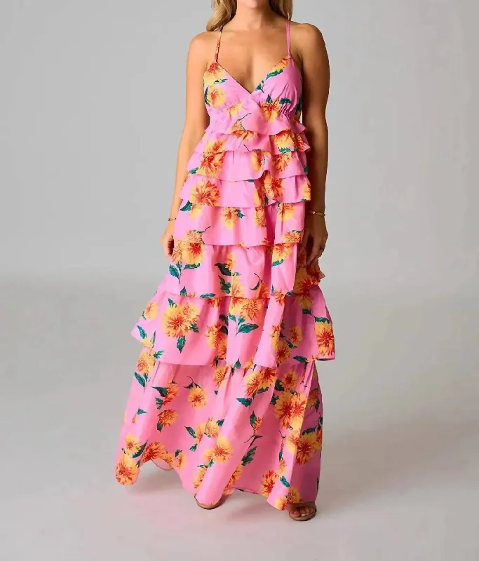 Premium Style Offers Callie Tiered Maxi Dress In Sunflower Effortless Style
