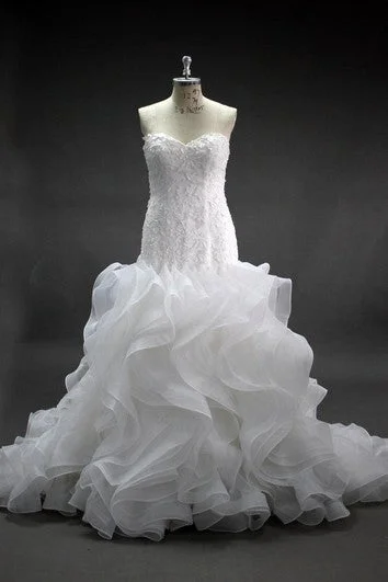 Fashion Forward Femininity Mermaid Lace and Organza Dress With Cascading Ruffles Great Deals On Ethnic Cultural Wear