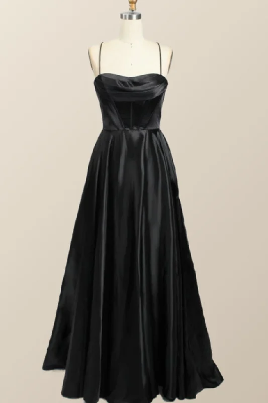 New Styles Just In Black Satin A-line Cowl Neck Long Formal Dress Grab Romantic Date - Night Styles Now