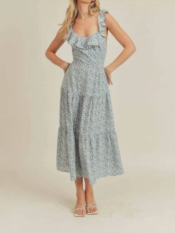 Limited-Time Offer Sleeveless Sunflower Maxi Dress In Blue Effortless Comfort