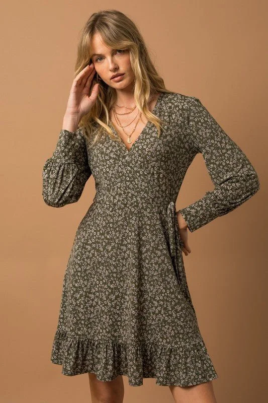 Break Fashion Norms Long Sleeve Faux Wrap Dress Buy More, Save More