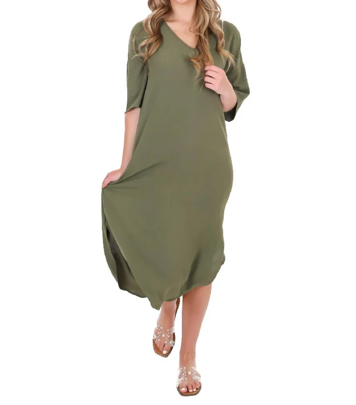 Vintage-Inspired Style Offers In My Element T-Shirt Midi Dress In Olive Vintage Charm