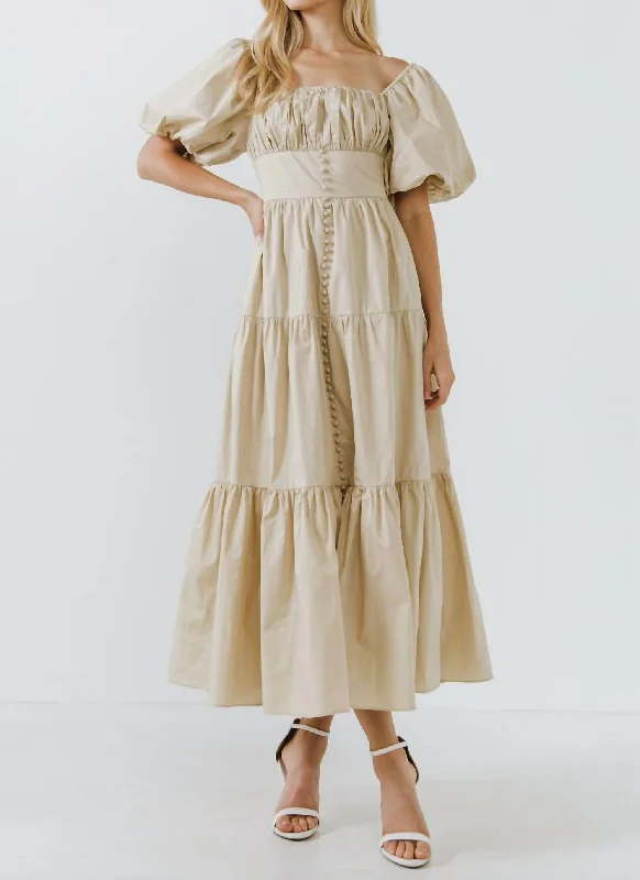 Stylish Looks Lindsey Ruched Corset Maxi Dress In Beige Exquisite Craftsmanship