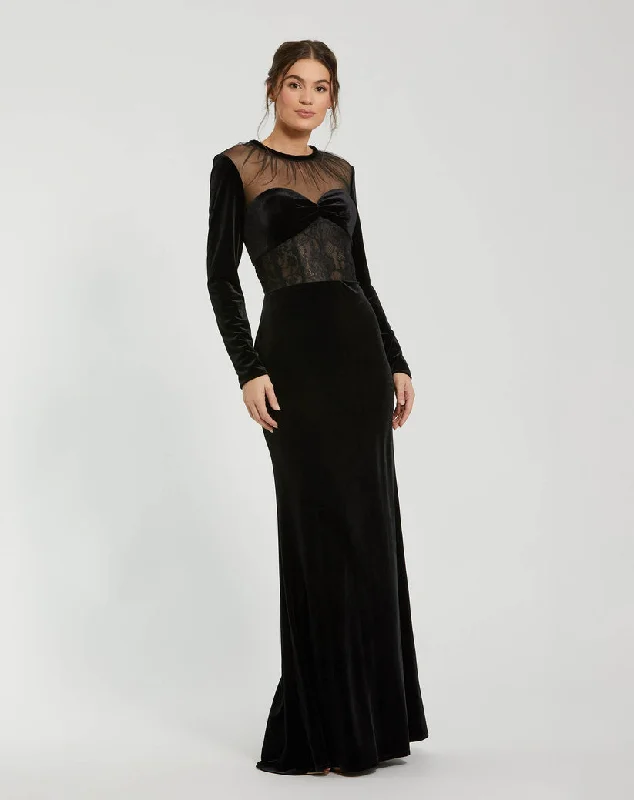 Exclusive Sale Mac Duggal 20741 Prom Fitted Long Sleeve Formal Velvet Dress Seasonal Trend