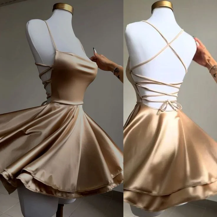 Limited Time Special Offer Vintage Straps A-Line Satin Simple Homecoming Dress Mini Birthday Outfits, D157 Alluring Design