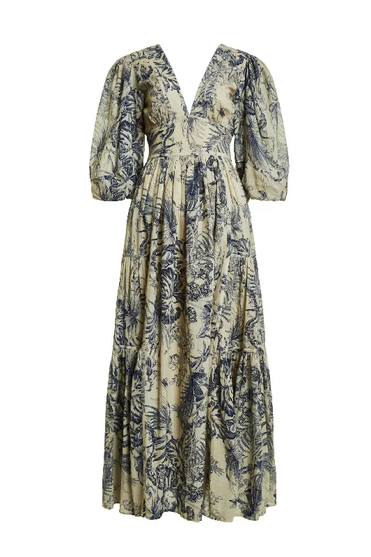 Fashion Sale Women's Elise Maxi Dress In Yaffe Ecru/navy Print Mid - Season Sale