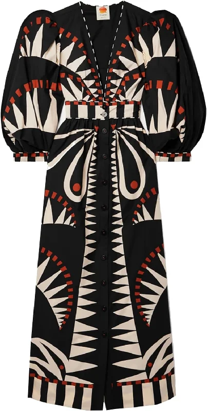 Street Chic Discounts FARM Rio Women Coconut Grove Black V-Neck Long Puff Sleeve Maxi Dress Black Elevated Style